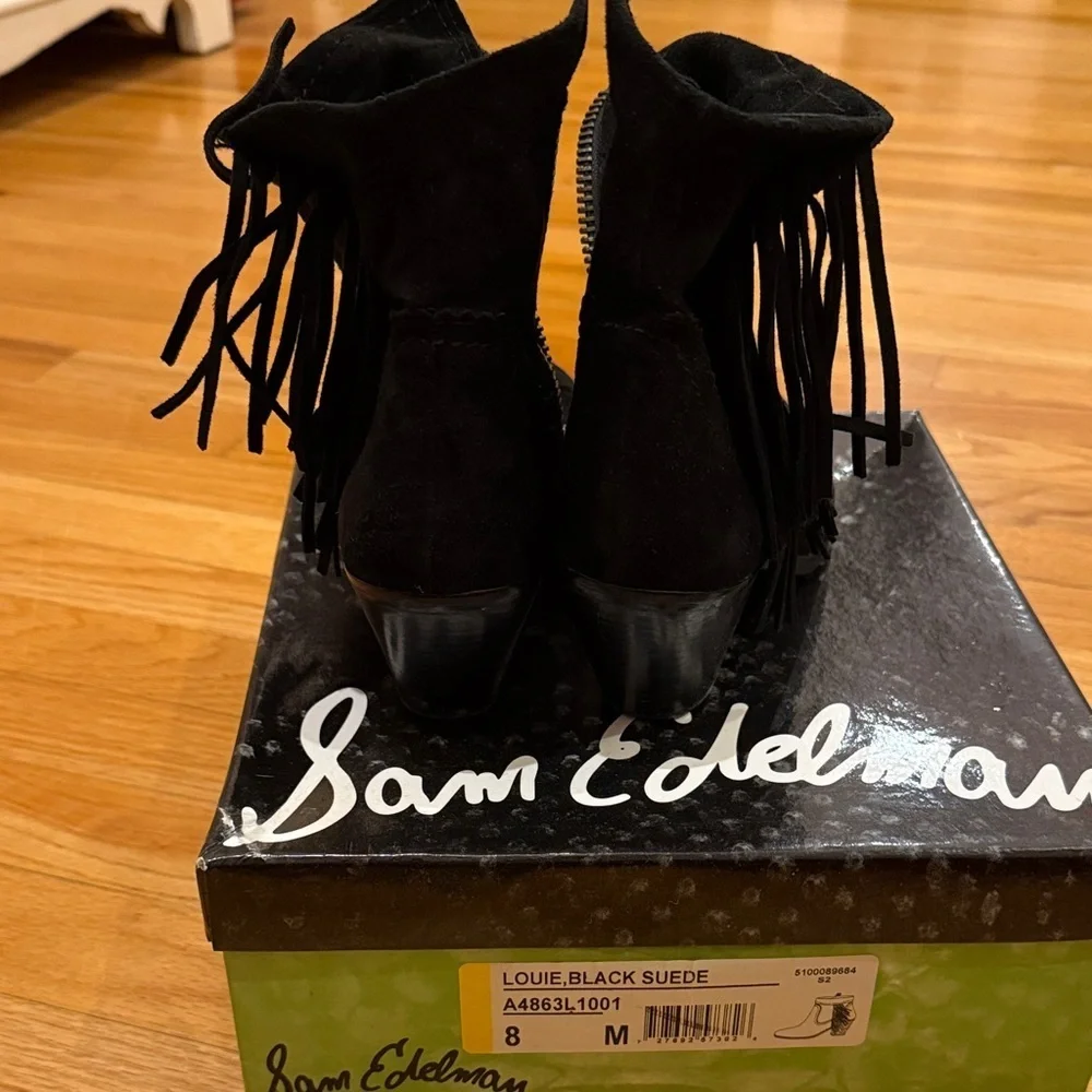 Sam Edelman Black Suede Fringe Boots